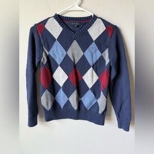 Tommy Hilfiger Boy’s V-Neck Argyle Sweater - Navy, Light Blue, Red, and Gray